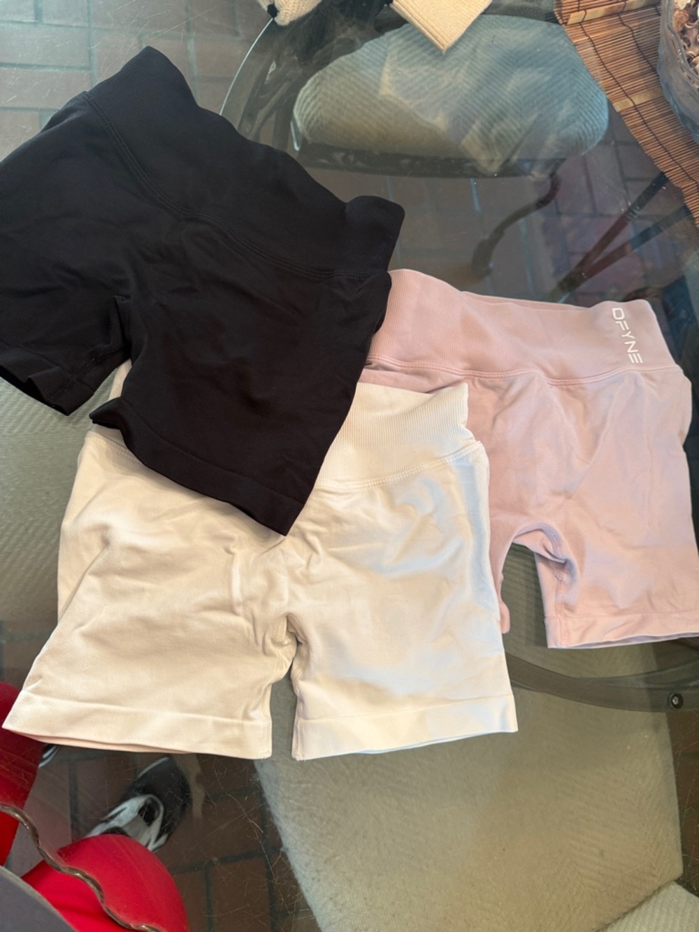 Women's High-Rise Bike Shorts - Black, Light Pink & Cream